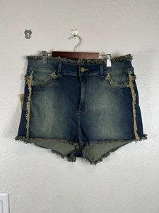 Bodied By Uchis Jeans Shorts Frayed Hems Blue Size 14 - Picture 1 of 9