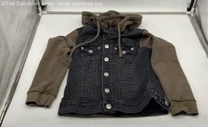 True Religion Boy's Black Long Sleeve Hooded Trucker Jacket Size Small - Picture 1 of 11