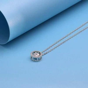 Minimalist Sterling Silver Halo Moissanite Round Cut Dancing Wedding Pendant - Picture 1 of 6
