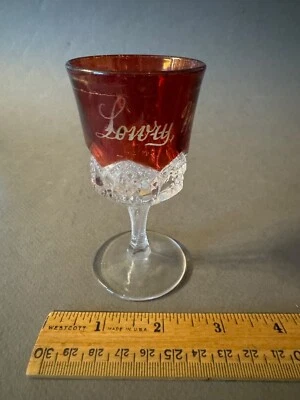 EAPG RUBY STAINED LOWRY, MINN MINNESOTA ETCHED ANTIQUE CORDIAL SHERRY GLASS - Image 1 of 4