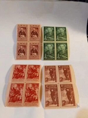MINT NH OG FOUR 3 CENT STAMP BLOCKS CV 8.60 - Image 1 of 4