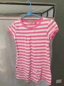 Fox Girls Pink White Striped Short Sleeve Cotton Blend Dress Size 12 - Picture 1 of 2
