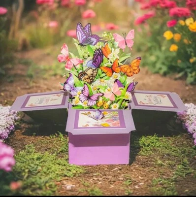 3D 弹出贺卡蝴蝶花朵生日母亲节或周年纪念 — 第 1/4 张图片