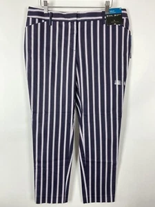 Worthington Industries Pants Womens 8 Slim Ankle Purple White Stripe Career New - Picture 1 of 8