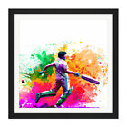 Indian Cricket Batsman Sports Colour Burst Square Framed Wall Art Picture Print