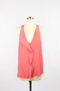 REBECCA TAYLOR Coral Pink Silk Crepe Cascade Ruffle V-Neck Blouse Top, Size 6 - Picture 1 of 11