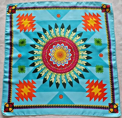 SCARF VINTAGE AUTHENTIC AZTEC ART BLUE 20" SQUARE SMALL - Image 1 of 4