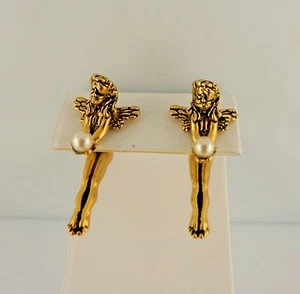 Pendientes vintage enchapados en oro de hada con perlas 3D marca Earlusion - Imagen 1 de 3