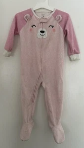 Carter's Bebé Niñas 1 Pieza Lindo Oso Rosa Encaje Acogedor Polar Footie PJs Rosa 18 M - Imagen 1 de 6