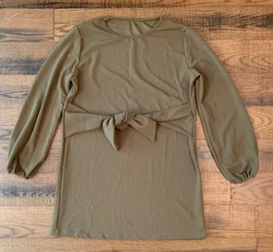 Damenshirt Kleid XL grün Rundhals Puff Ärmel Krawatte Knoten vorne Bleistift NEU - Bild 1 von 5