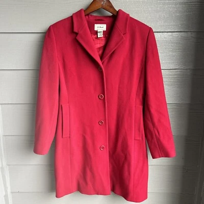 LL Bean 女式 12 码红色羊毛孔雀大号羊绒夹克户外 — 第 1/4 张图片