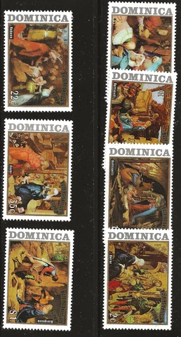 Dominica Scott #374-80, Singles 1973 Complete Set FVF MNH Cover