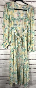 Maxi vestido envolvente atado Entro para mujer talla L blanco floral manga larga globo - Imagen 1 de 6