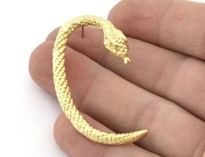 1 pair Snake Earring Stud Post Wire Base Raw Brass Earring 46mm 5330 - Picture 1 of 3