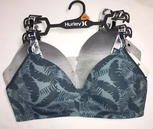 HURLEY WIRELESS BRAS 2 PACK WOMENS SIZE 36C PALM LEAVES & SOLID Padded NWT - Picture 1 of 3