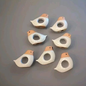 7 Fitz and Floyd Partridge Bird Napkin Rings Holders Set Farmhouse Stoneware - Picture 1 of 3