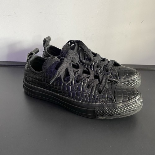 Converse Chuck Taylor décolleté All Star in pelle da donna ragazza UK 3 nere stampa coccodrillo