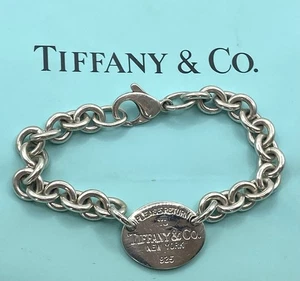 Tiffany & Co. Pulsera Please Return to Tiffany de plata de ley etiqueta ovalada 7' de largo - Imagen 1 de 7
