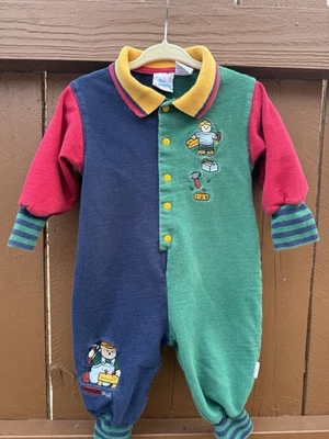 Vintage First Moments Color Block Baby Romper Size 6/9M Builder Bear Tools 90s - Image 1 of 4