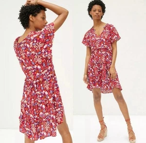 Anthropologie Robin Tiered Mini Dress Medium Red Pink Floral Boho Ruffle - Picture 1 of 8
