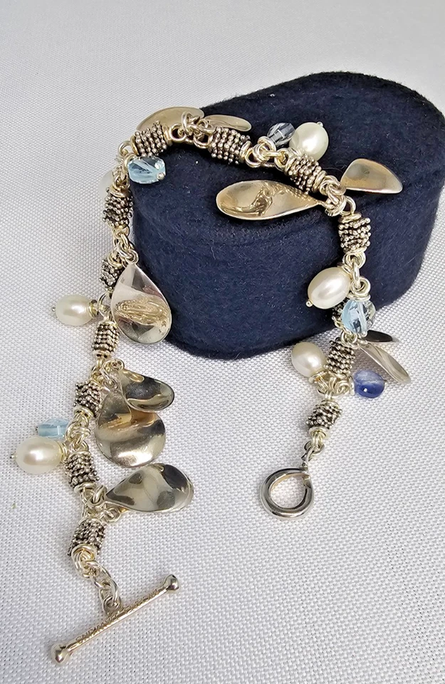 Bracelet Michael Dawkins 925 Thailand pearls Blue Topaz Sterling Silver - Image 1 of 4