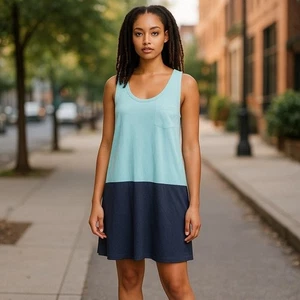 LOFT Damen Kleid XXL Colorblock Drop Waist Blau Aqua Slip Tank Ann Taylor NEU - Bild 1 von 6