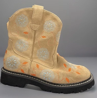 Botas occidentales ROPER CHUNK de gamuza tostada floral para mujer talla 6,5 bordadas Foto 1 de 4