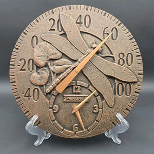Springfield Dragonfly 12" Metal Outdoor Thermometer Clock  Battery Operated - Picture 1 of 9