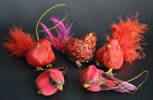 Vintage gefiederter Vogel Weihnachtsschmuck Set (5) - Bild 1 von 5