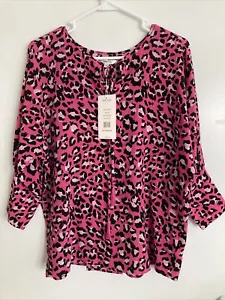 Tyler Boe Women's Blouse Small Pink Silk Animal Print 32144P #971 - Picture 1 of 12
