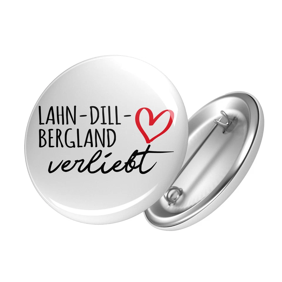 HELLWEG DRUCKEREI Button Lahn-Dill-Bergland verliebt Ansteckbutton Geschenkidee Souvenir Präsent W