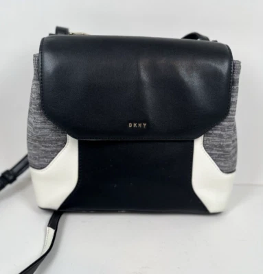 DKNY Crossbody Purse White Black Gray Genuine Leather Flap Shoulder Bag - Image 1 of 4