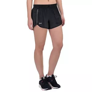 UNDER ARMOUR Womens size M Black Stretch Zip Pocket Shorts w/ Built-in Briefs - Picture 1 of 9