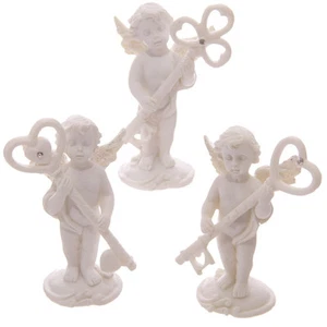 RESIN WHITE ANGEL CHERUBS WITH HEART KEYS DECORATIVE ORNAMENTS CHE81 - Picture 1 of 6