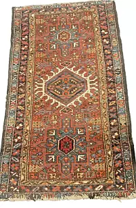 VINTAGE KARAJEH SOUTHWEST PERSIAN GEOMETRIC RUG 4' X 2' 4" - Picture 1 of 11