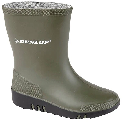 Boys Kids Green Dunlop Mini Wellington Boots Rain Waterproof Slip On Wellies - Image 1 of 2