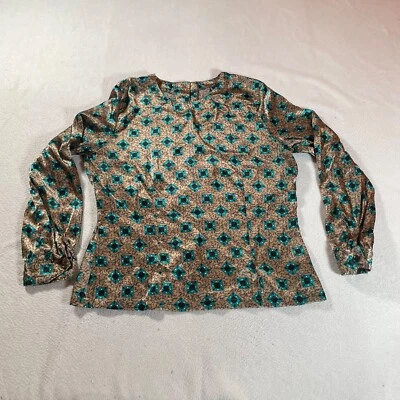 Camisa vintage Christie & Jill para mujer 14 dorada geométrica discoteca años 80 botón trasero top Foto 1 de 4