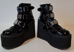Demonia Swing 105 Black Ankle Boots SIZE 9, wedge platform Black 5.5" HEEL - Picture 1 of 8