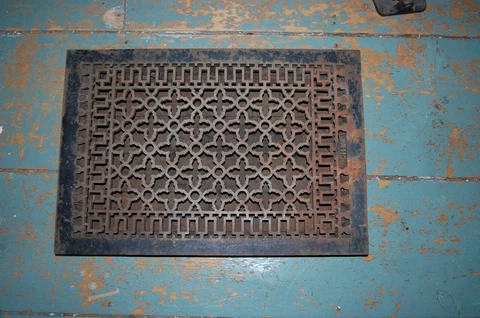 Antique  Large 16 " X 24 " Ornate Victorian  Cast Iron Floor Vent Grate Register Cover