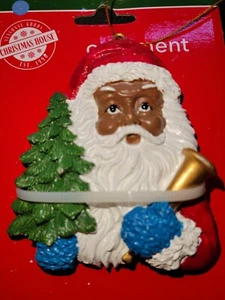 Medium 4” African American Santa plastic Christmas Ornament Black Tree bell - Picture 1 of 6