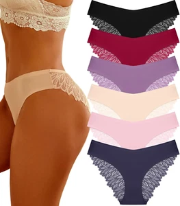 6 Pack Sexy Underwear for Women Silky Seamless No Show Panties Ladies Lace Bikin - Picture 1 of 12
