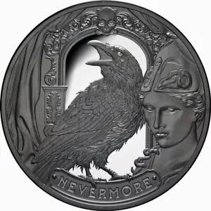 Niue 2025 THE RAVEN Edgar Allan Poe $5 2 Oz Silver Black Proof—MINTAGE ONLY 299 - Picture 1 of 8