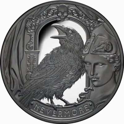 Niue 2025 THE RAVEN Edgar Allan Poe $5 2 Oz prata preta à prova — SOMENTE VINTAGE 299 - Imagem 1 de 4