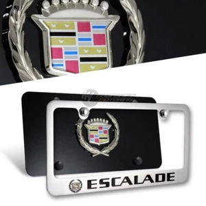 Cadillac ESCALADE License Plate Frame Stainless Steel - 2PCS Front & Back w/ Cap - Picture 1 of 7
