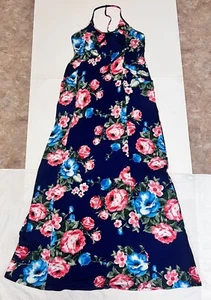 Stretch Jersey Strappy Maxi Dress Racerback S blue floral - Picture 1 of 5
