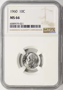 Moneda de diez centavos Roosevelt 1960 10c NGC MS66 - Imagen 1 de 4