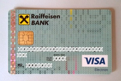 Expired Raiffeisen Bank debit card VISA ELECTRON from Albania. With chip. - Image 1 of 2