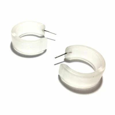 Clear Frosted Wide Classic Vintage Lucite Hoop Earrings - Image 1 of 4