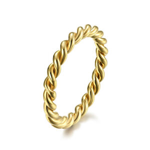 Men Women Unisex Twist Stackable Ring Stainless Steel Wedding Band Gold Silver