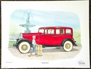 "WANTA RACE" Print Don Ensor 1976 23 x 17.5 Artist Signed CLASSIC CAR AUTO Art - Picture 1 of 4